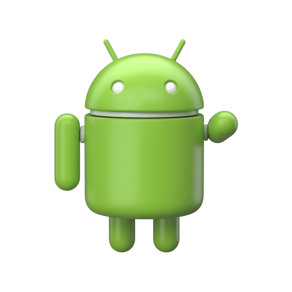 Bright green android robot mascot icon with arms and legs for app branding and mobile technology graphics PNG - transparent background