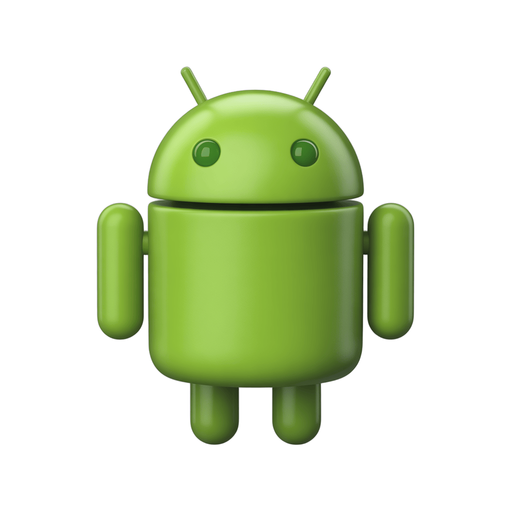 Bright green android robot mascot icon with arms legs and antennae for app tech mobile branding PNG - transparent background