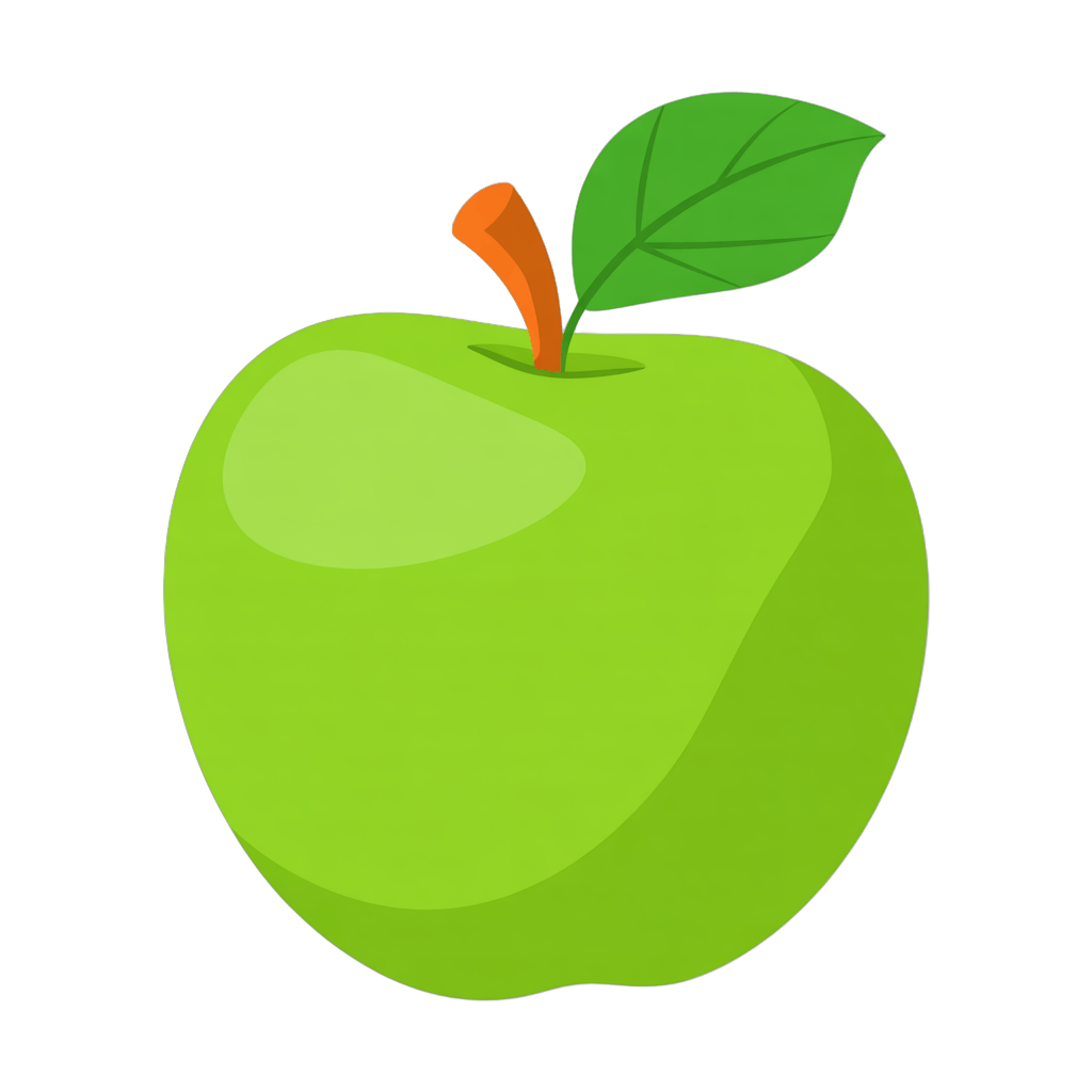 Bright green apple clipart isolated on transparent background for food graphics and illustrations PNG - transparent background