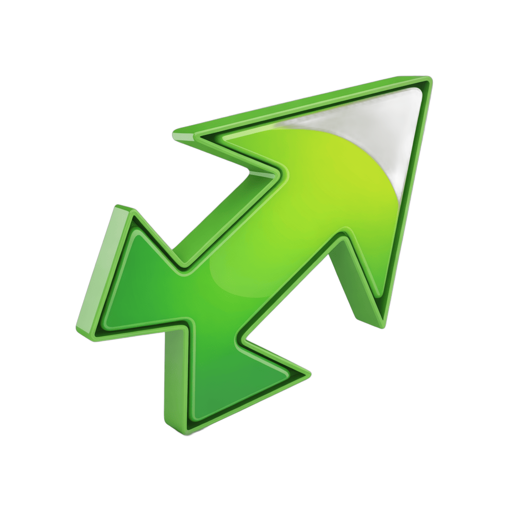 Bright green upward arrow graphic element for business growth success progress marketing presentation PNG - transparent background