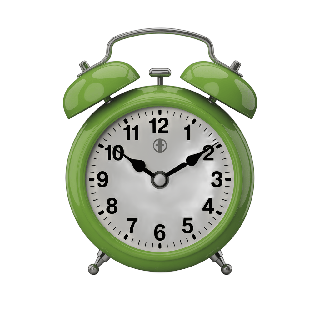 Bright green vintage alarm clock illustration for time management and productivity designs PNG - transparent background