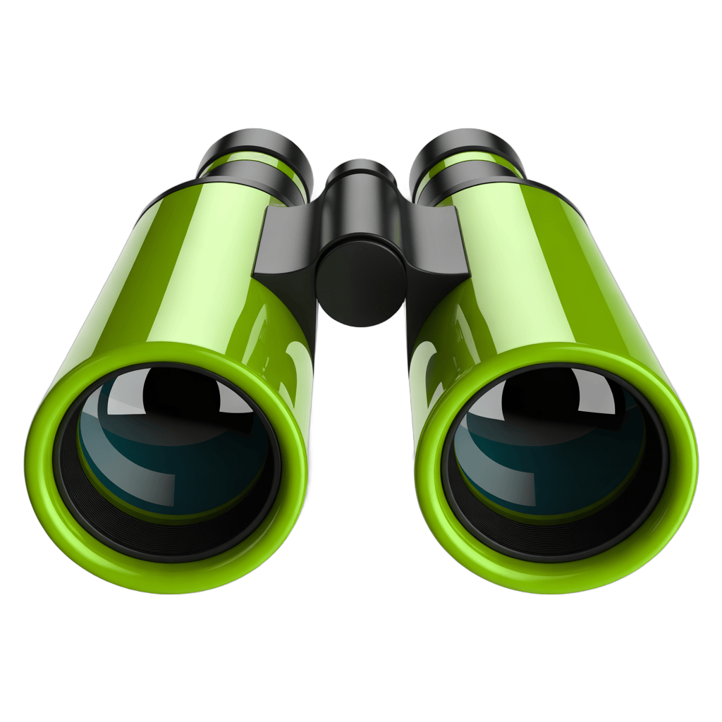 Bright neon green binoculars for adventure travel and outdoor exploration illustration PNG - transparent background