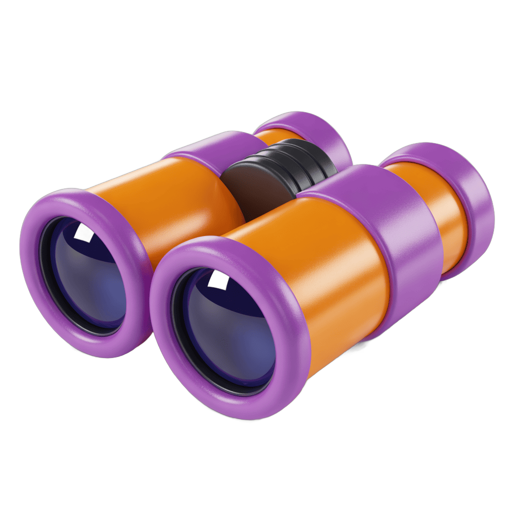 Bright orange and purple binoculars clipart for educational and travel presentations PNG - transparent background