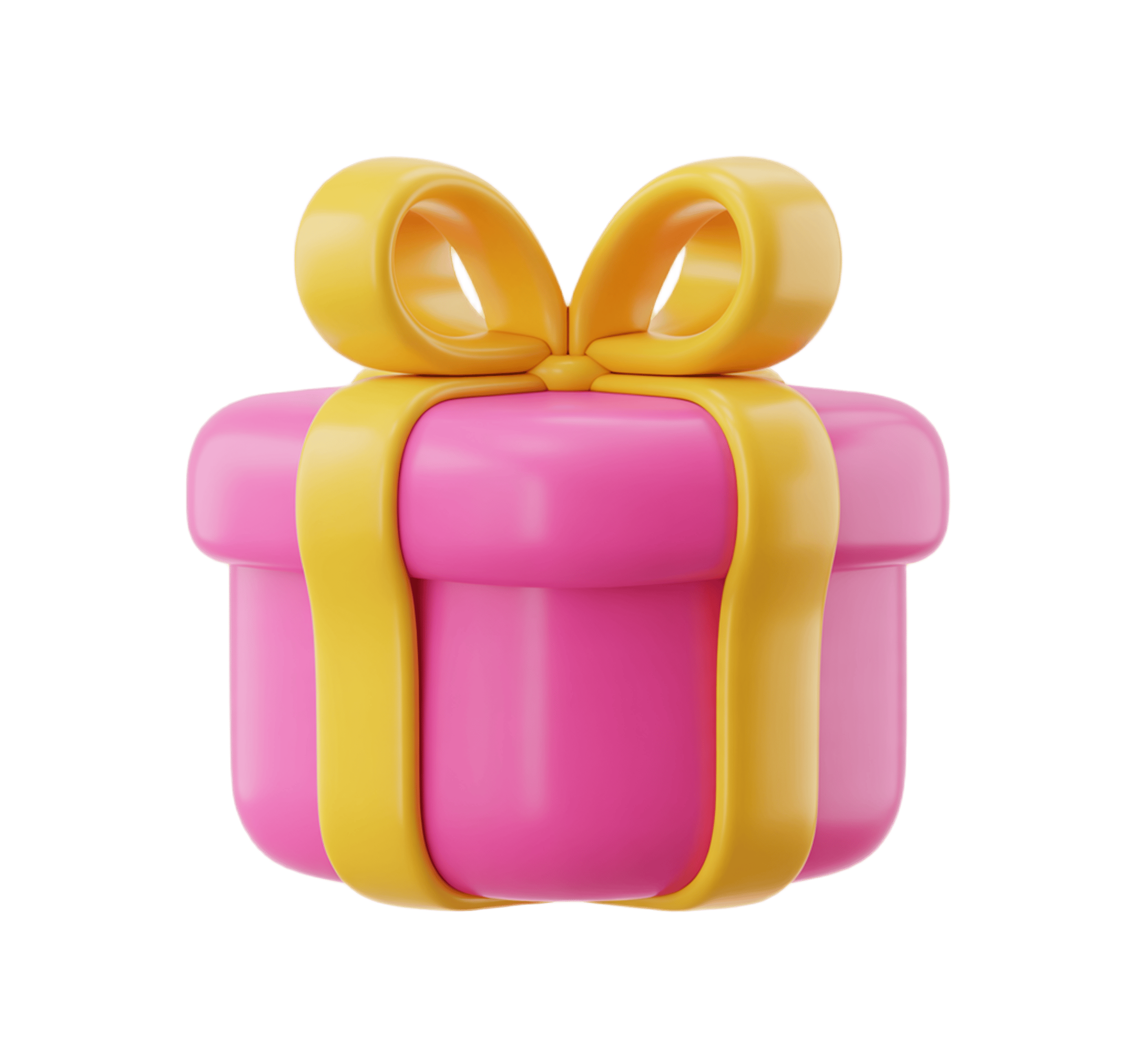 Bright pink gift box with yellow ribbon and bow for birthday celebration party decoration PNG - transparent background
