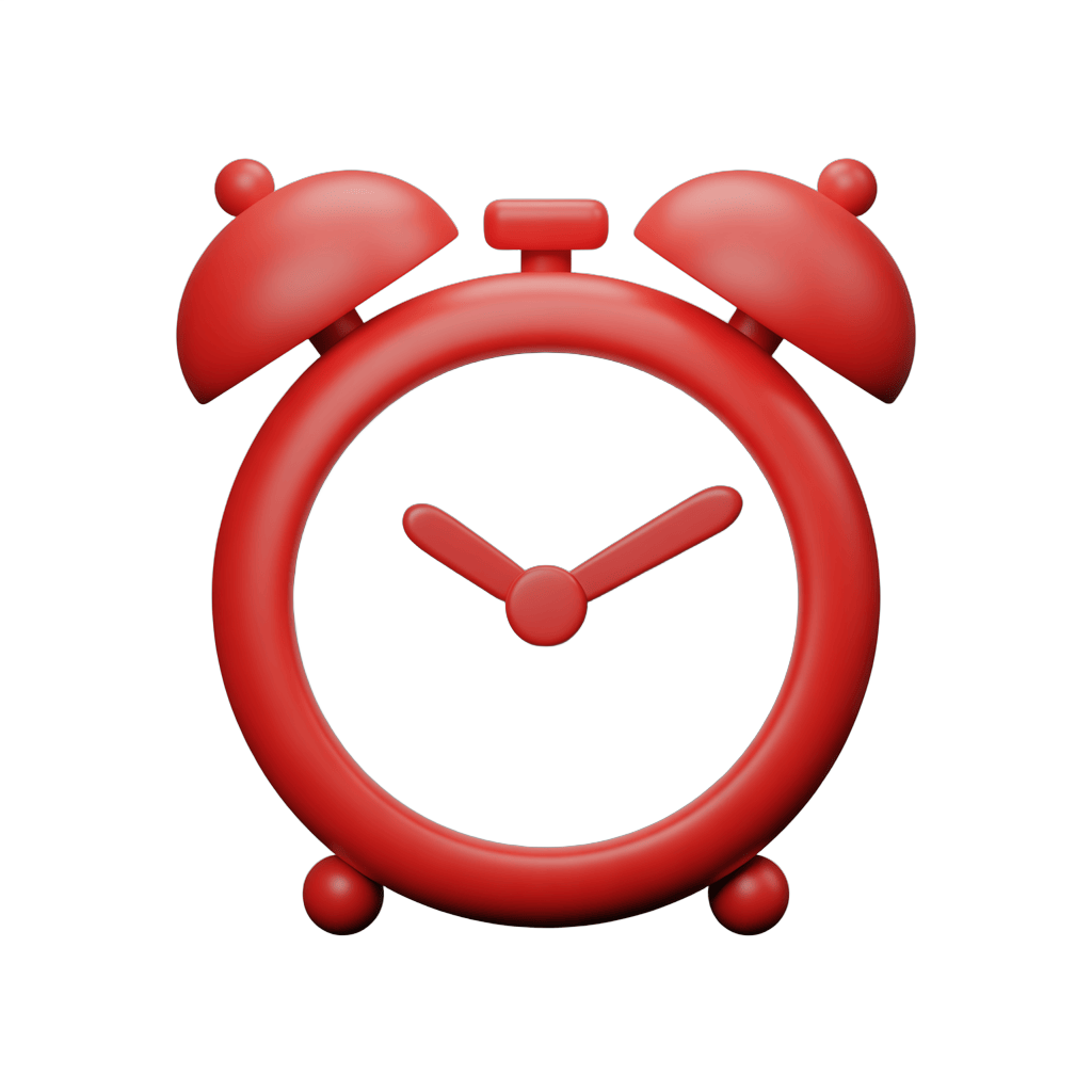 Bright red alarm clock illustration for time management and productivity designs PNG - transparent background