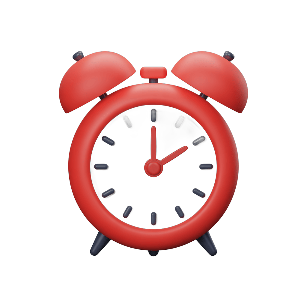 Bright red alarm clock illustration for time management and productivity graphics PNG - transparent background