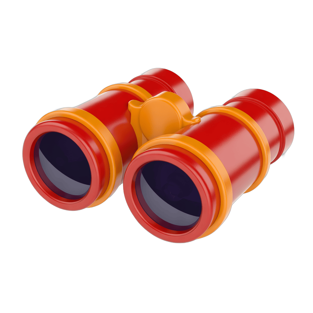 Bright red and orange binoculars clipart for travel adventure and outdoor activity illustrations PNG - transparent background