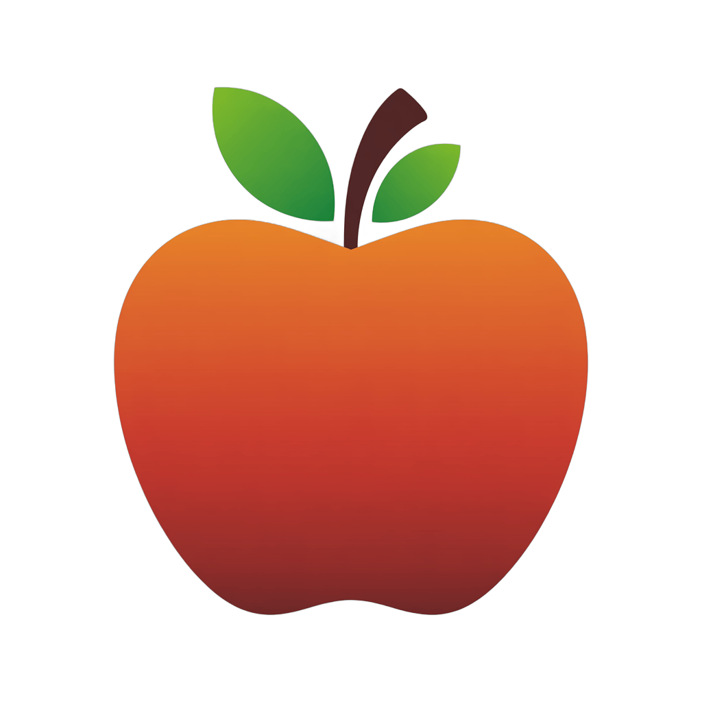 Bright red apple icon with green leaf for food labels, branding and educational materials PNG - transparent background