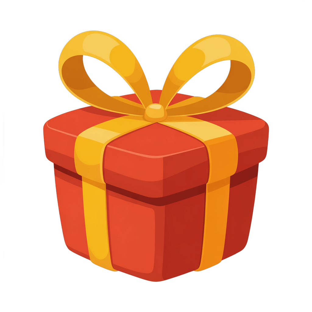 Bright red gift box with yellow ribbon for holiday presents and celebrations PNG - transparent background