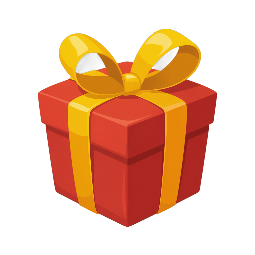 Bright red gift box with yellow ribbon for holiday presents and celebrations PNG - transparent background