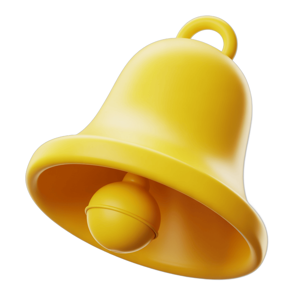 Bright yellow 3d bell notification icon for alerts events alerts and notifications PNG - transparent background