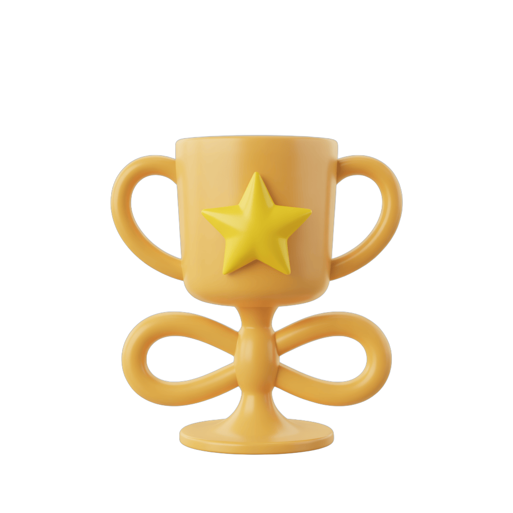 Bright yellow 3d trophy cup with star graphic for awards ceremonies and achievement presentations PNG - transparent background