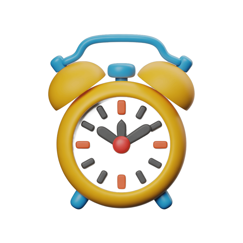 Bright yellow alarm clock illustration for time management and productivity graphics PNG - transparent background
