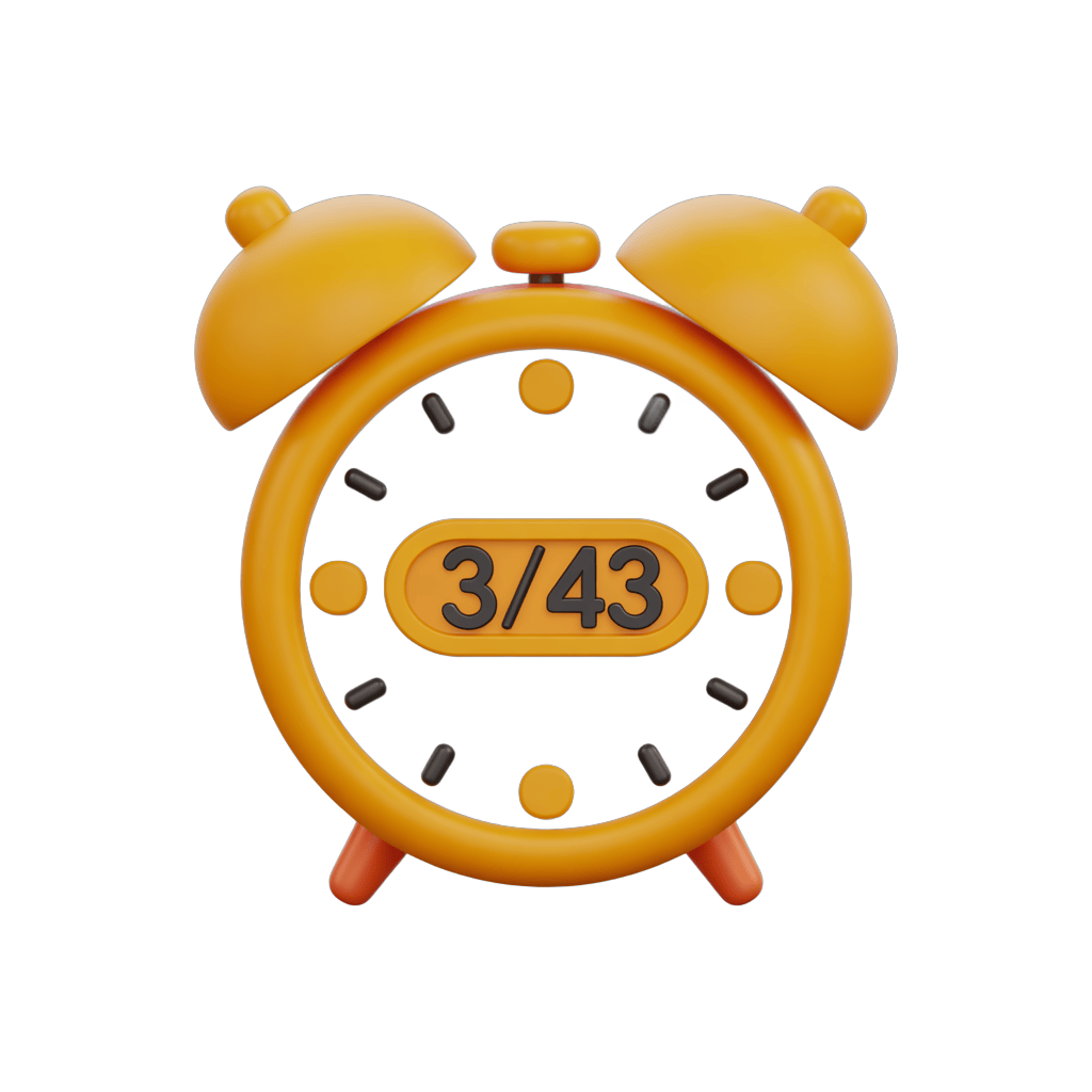 Bright yellow alarm clock showing 3 minutes remaining countdown isolated graphic element PNG - transparent background