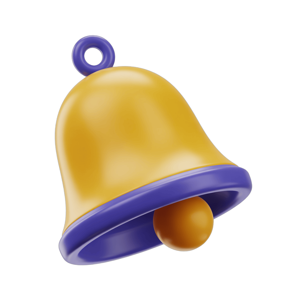 Bright yellow and purple bell notification icon for alerts and alerts in modern graphic design PNG - transparent background