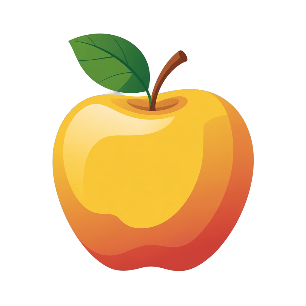 Bright yellow apple illustration with green leaf for healthy food design and branding PNG - transparent background