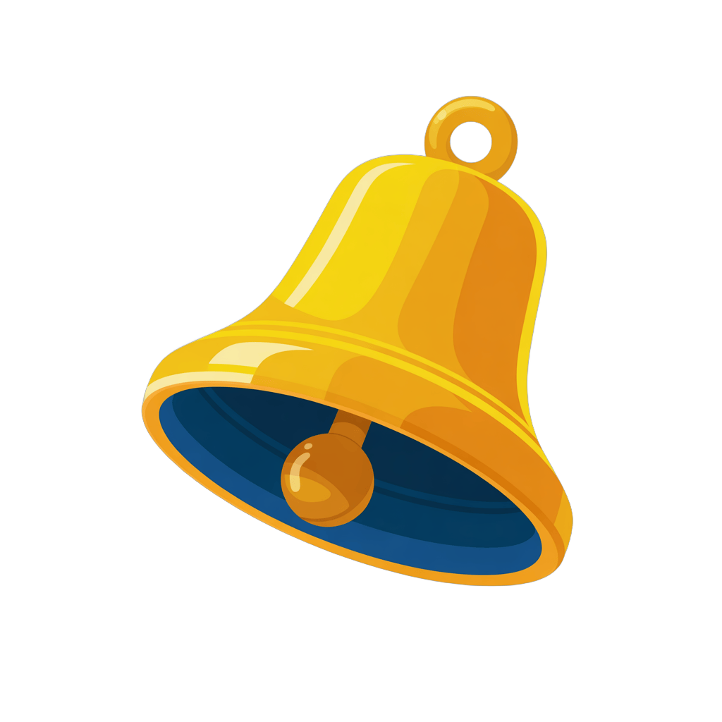 Bright yellow bell graphic element for notifications alerts and holiday celebrations PNG - transparent background