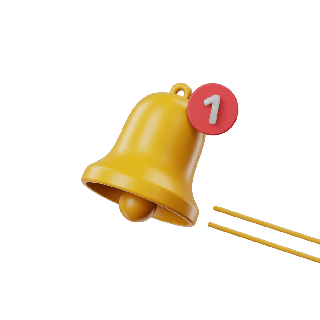 Bright yellow bell with number one badge for ranking achievement and top position notification PNG - transparent background