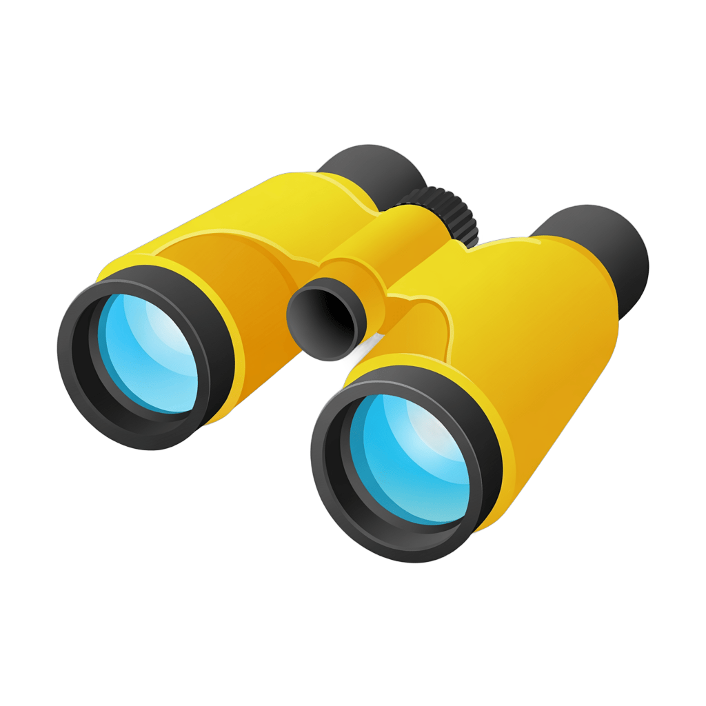 Bright yellow binoculars clipart for travel adventure and outdoor exploration designs PNG - transparent background