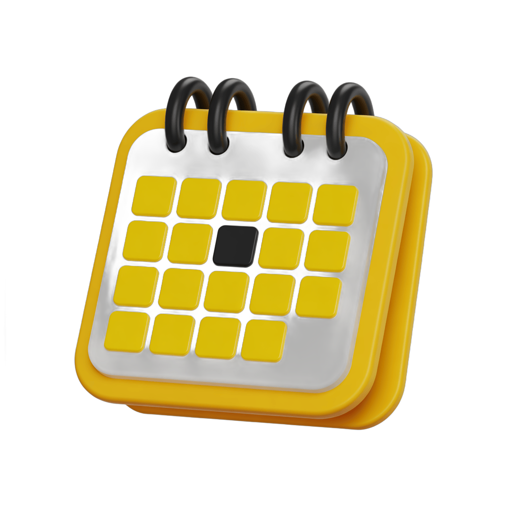 Bright yellow calendar clipart with marked date for planning and scheduling events PNG - transparent background