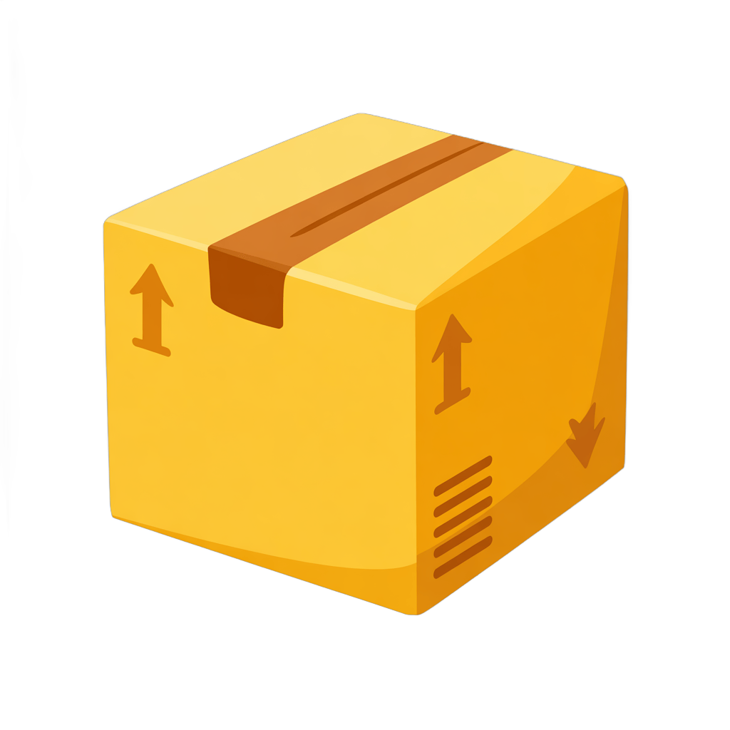 Bright yellow delivery box with arrows for shipping and logistics design PNG - transparent background