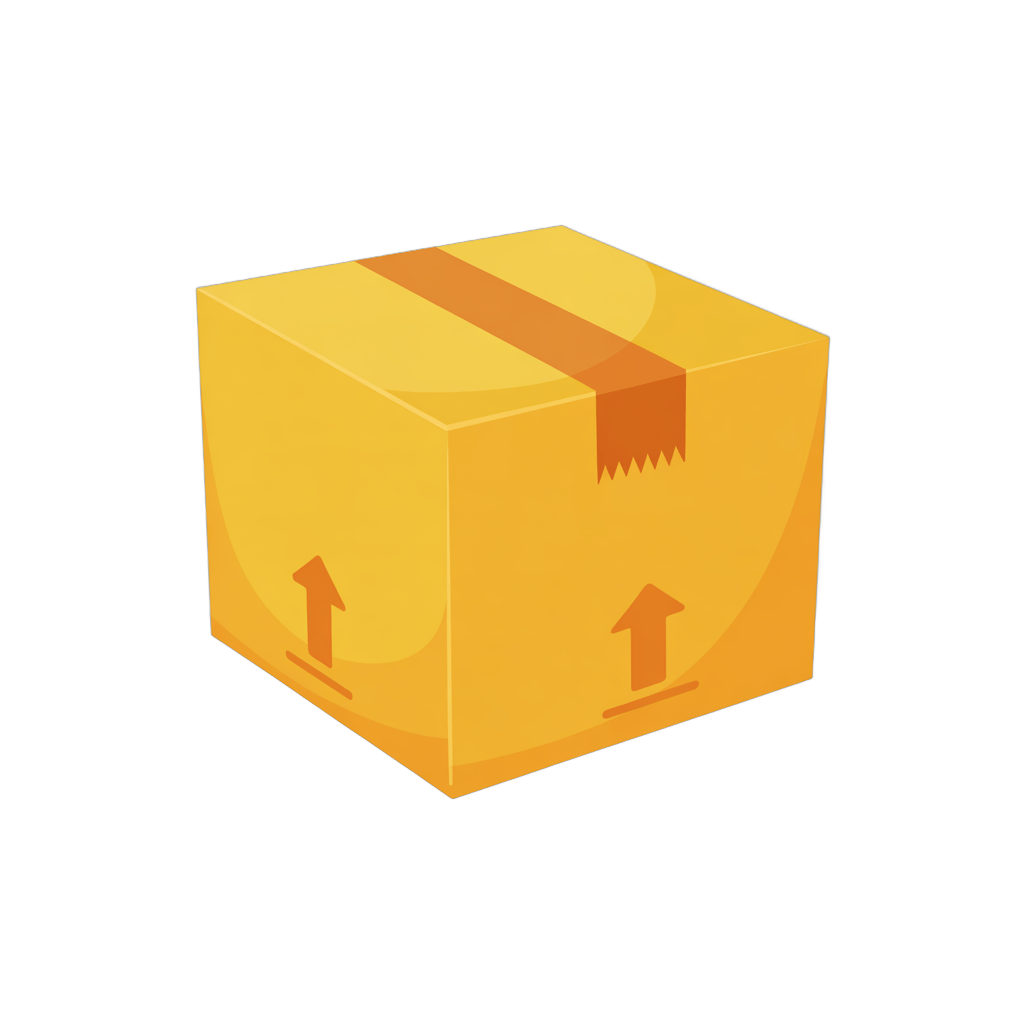 Bright yellow delivery box with upward arrows for shipping and logistics graphic design PNG - transparent background