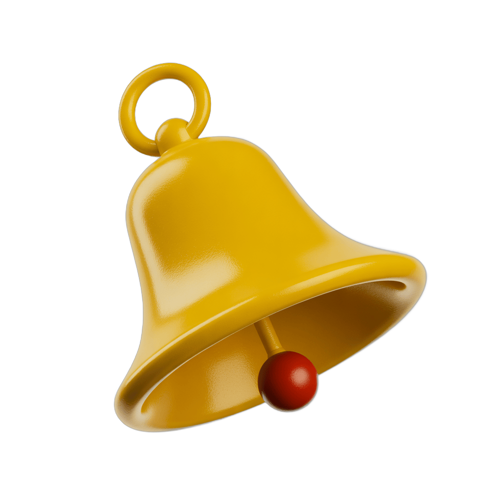 Bright yellow hanging bell clipart for holiday notifications and festive alerts PNG - transparent background