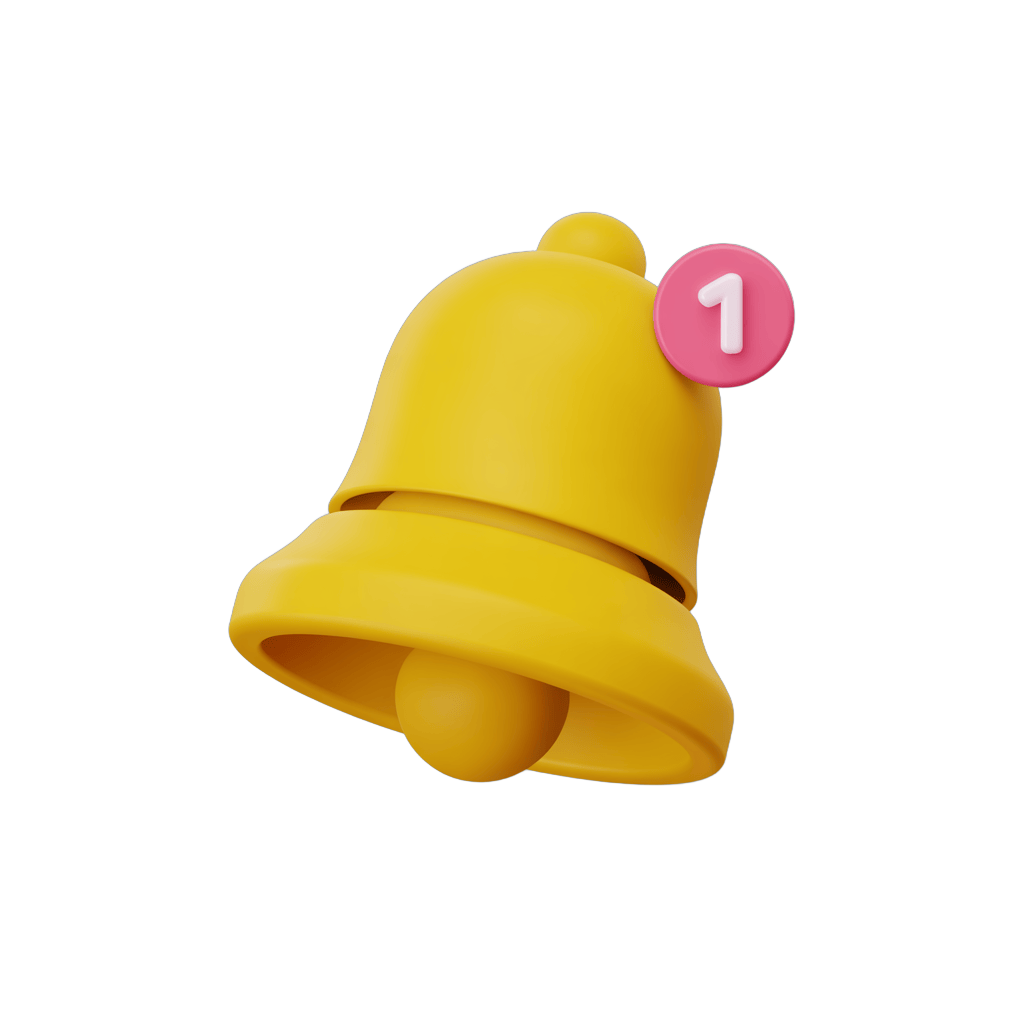 Bright yellow notification bell icon number one isolated graphic element for alerts and rankings PNG - transparent background