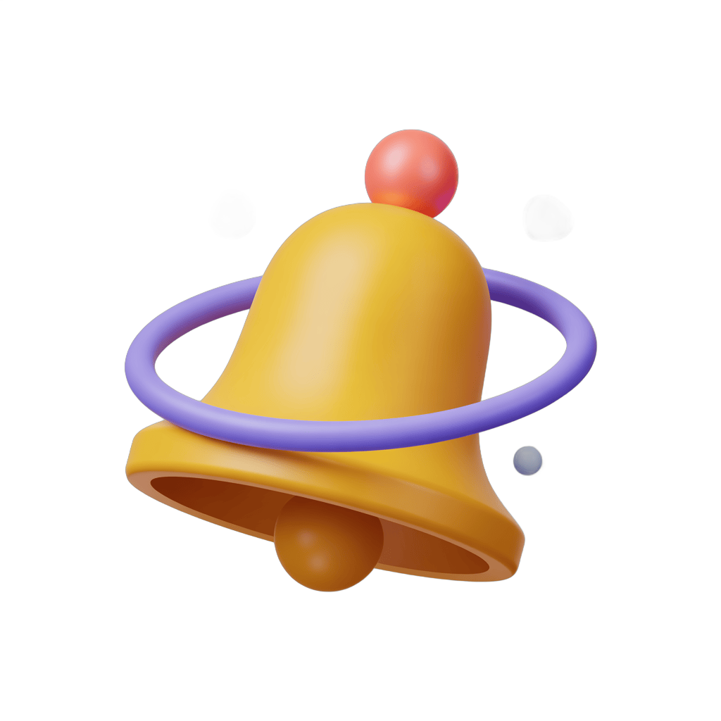 Bright yellow notification bell with red top for alerts and alerts graphic design projects PNG - transparent background