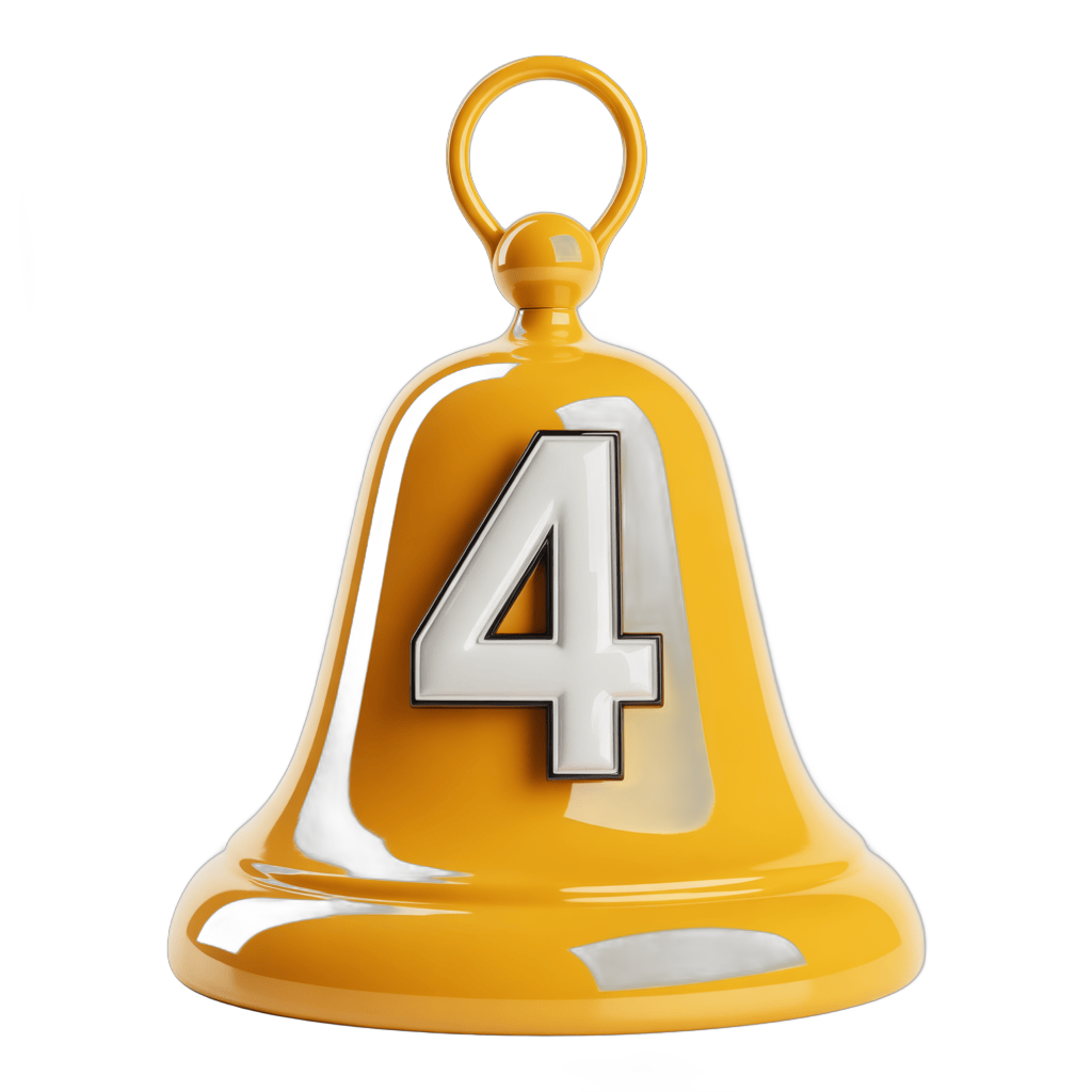 Bright yellow numbered bell graphic element for event countdowns, ratings, or step indicators PNG - transparent background