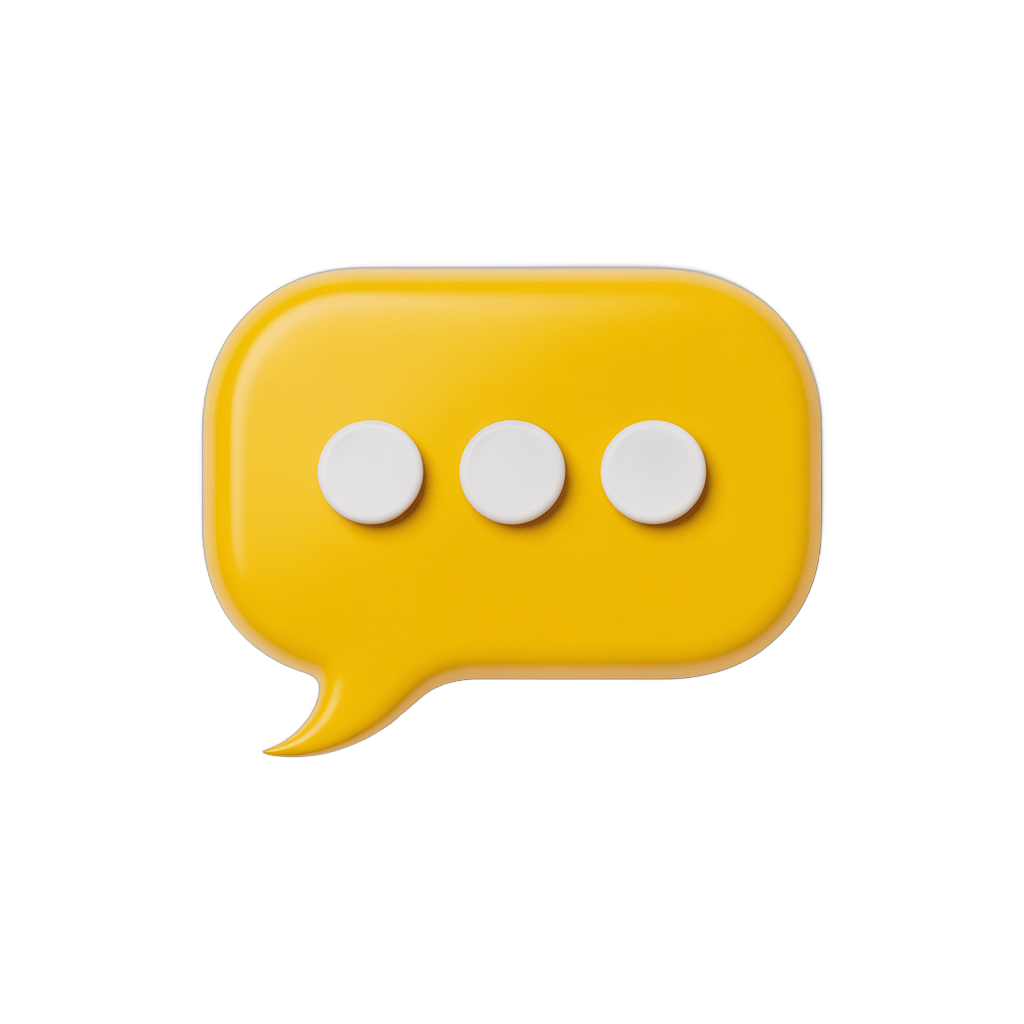 Bright yellow speech bubble graphic with three dots for conversation or chat design PNG - transparent background