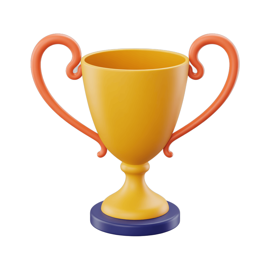 Bright yellow trophy with orange handles for award ceremony or achievement celebration PNG - transparent background
