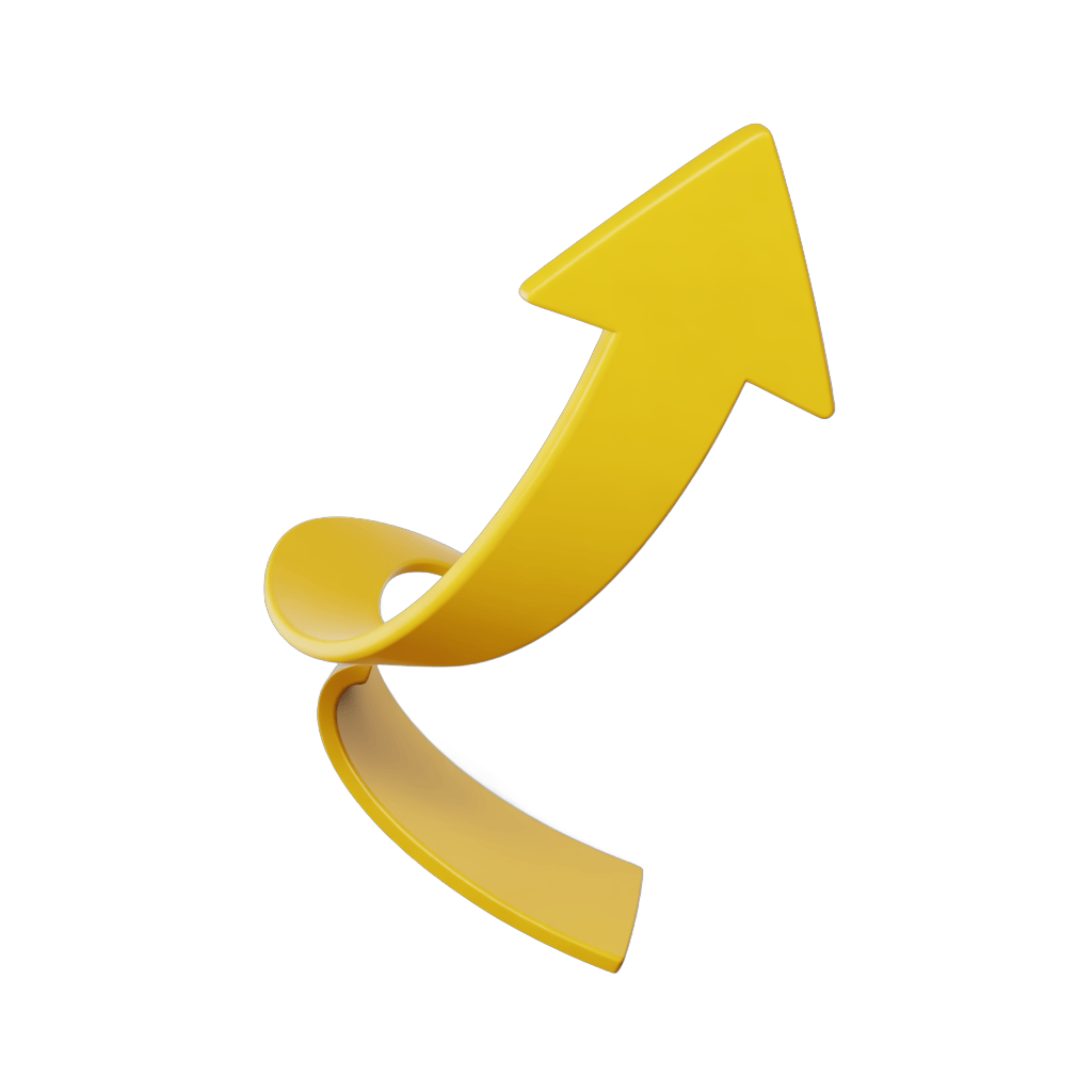 Bright yellow upward curved arrow isolated clipart for presentations and business graphics PNG - transparent background