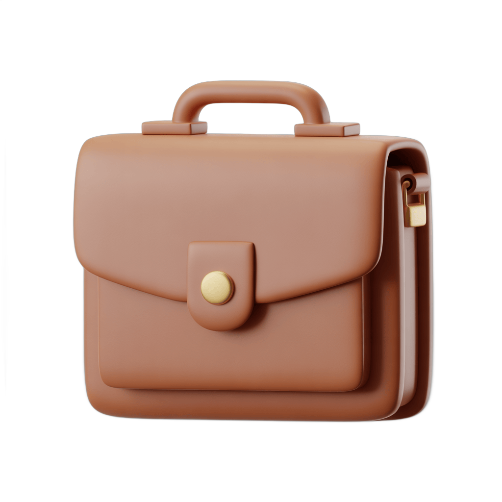 Brown leather briefcase clipart isolated on transparent background for business presentations and corporate designs PNG - transparent background