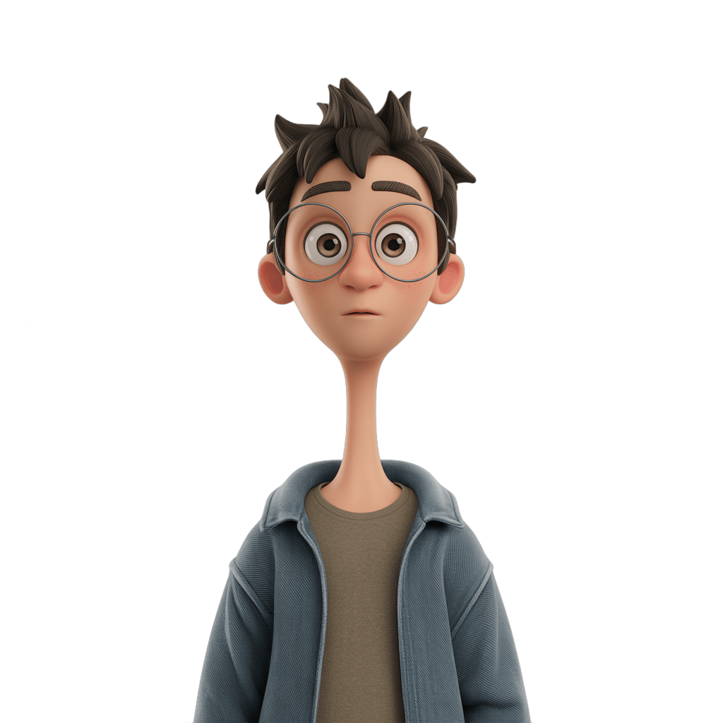 Cartoon boy character with glasses looking surprised for presentations and digital illustrations PNG - transparent background