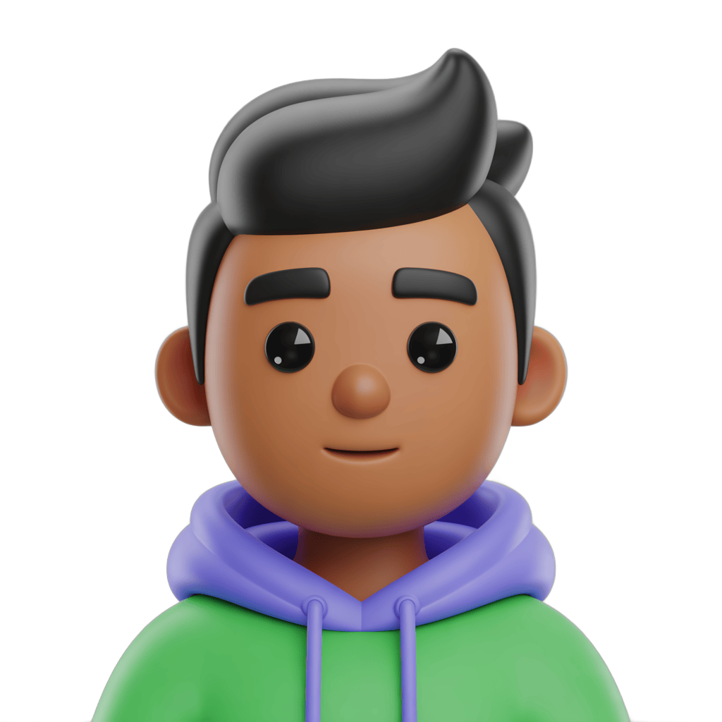 Cartoon character boy wearing green hoodie purple trim happy expression isolated clipart PNG - transparent background
