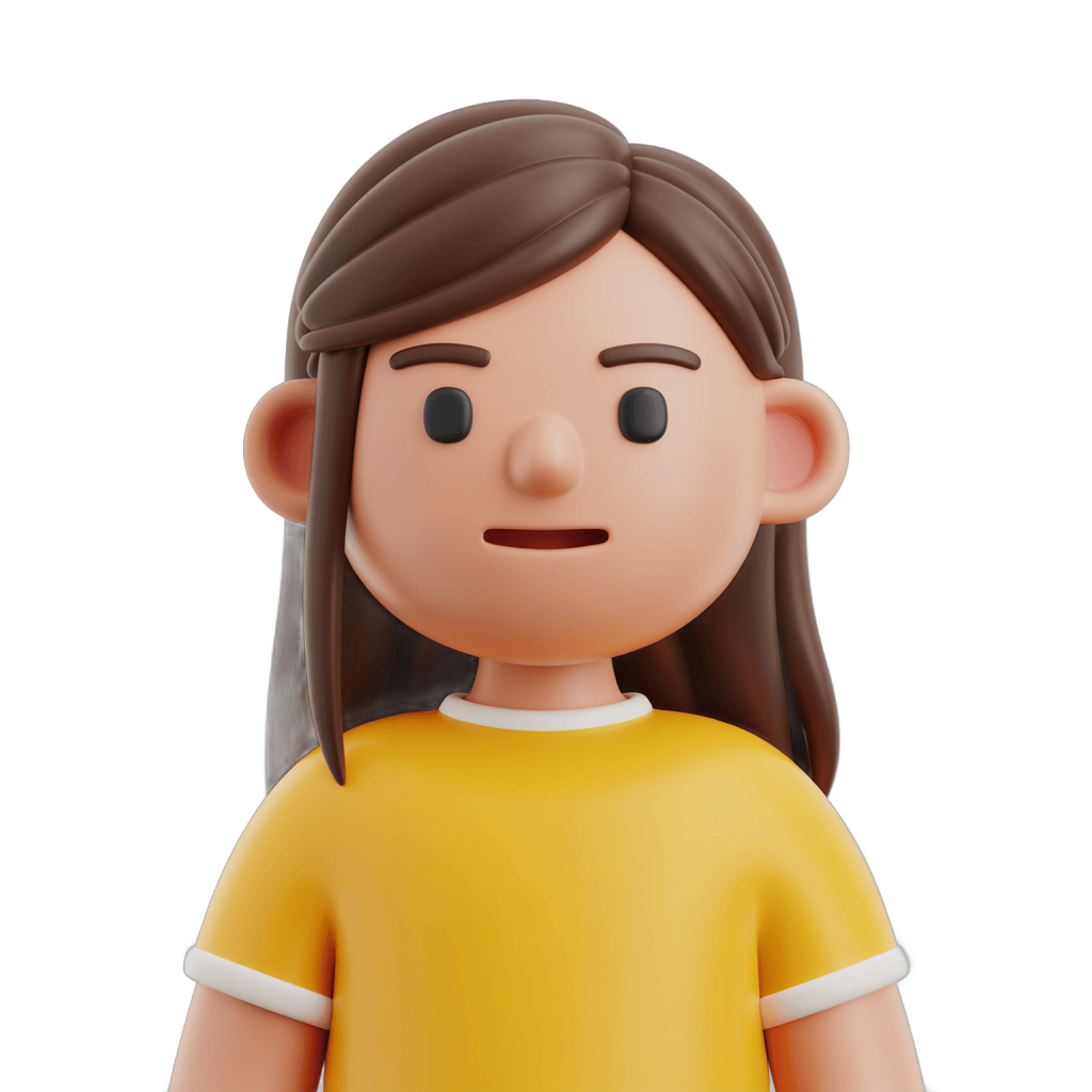 Cartoon girl with long hair wearing yellow t shirt isolated transparent background clipart PNG - transparent background