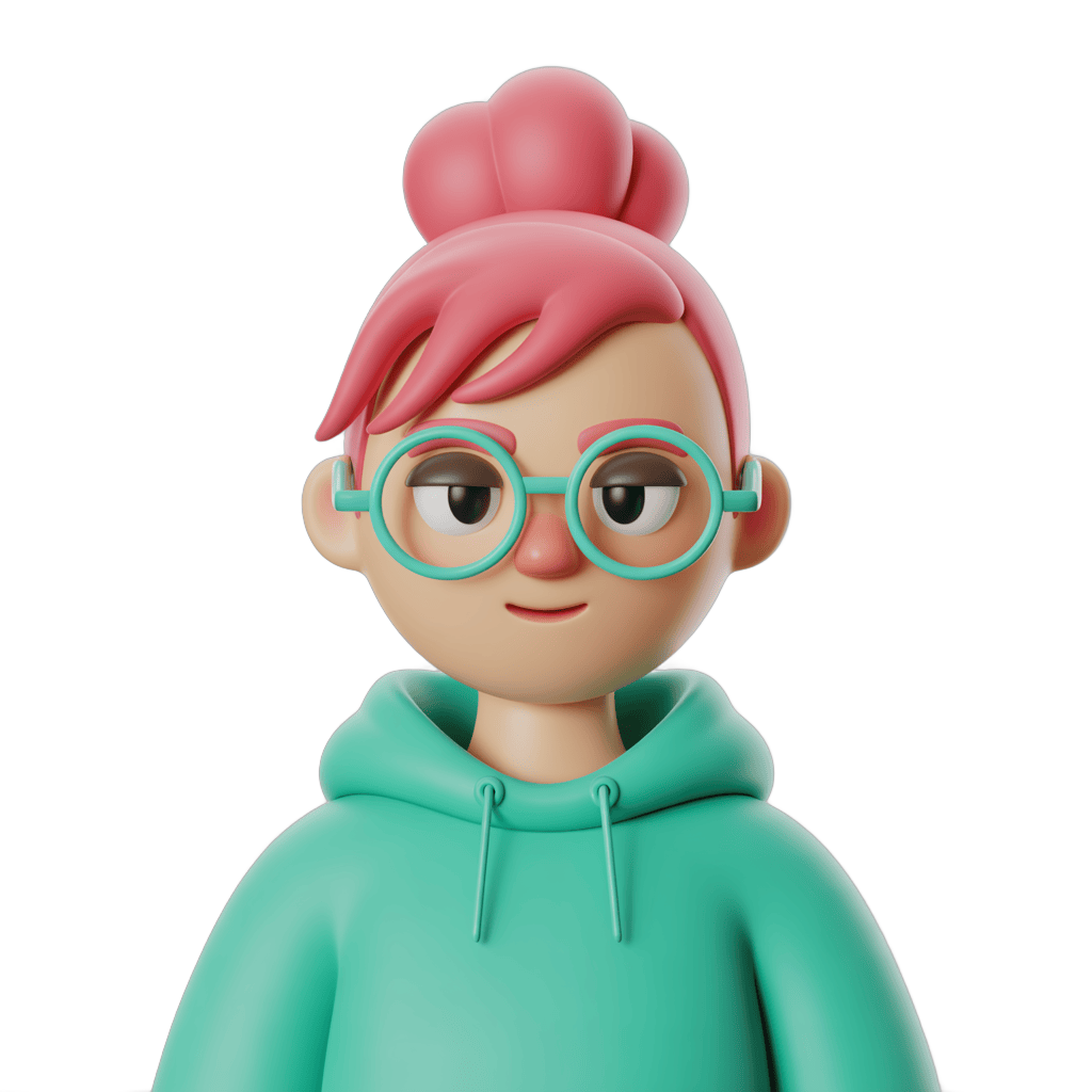 Cartoon girl with pink hair and glasses wearing green hoodie for digital illustrations and branding PNG - transparent background