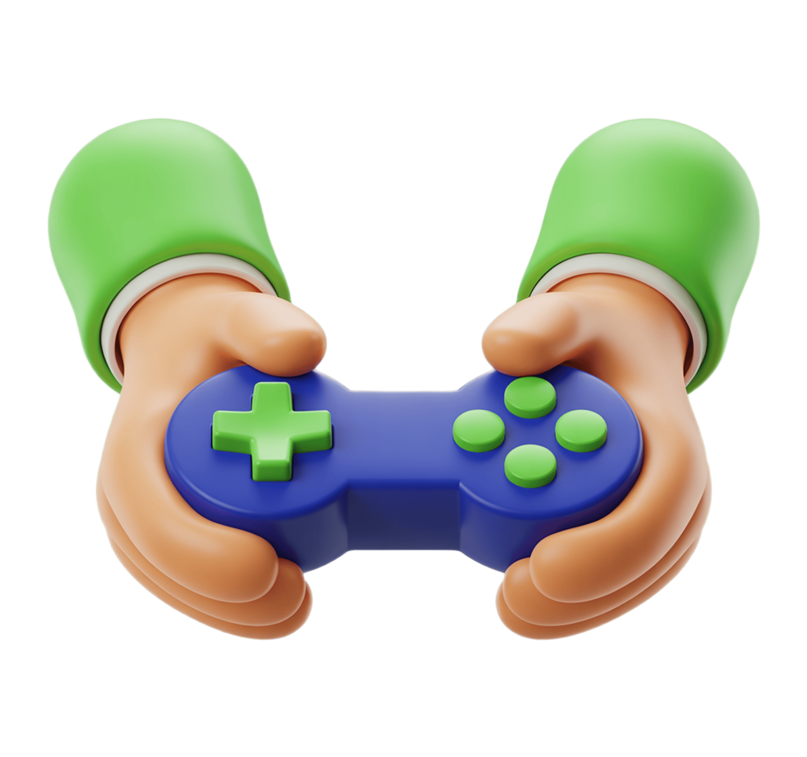 Cartoon hands holding colorful video game controller for kids educational apps and mobile games PNG - transparent background