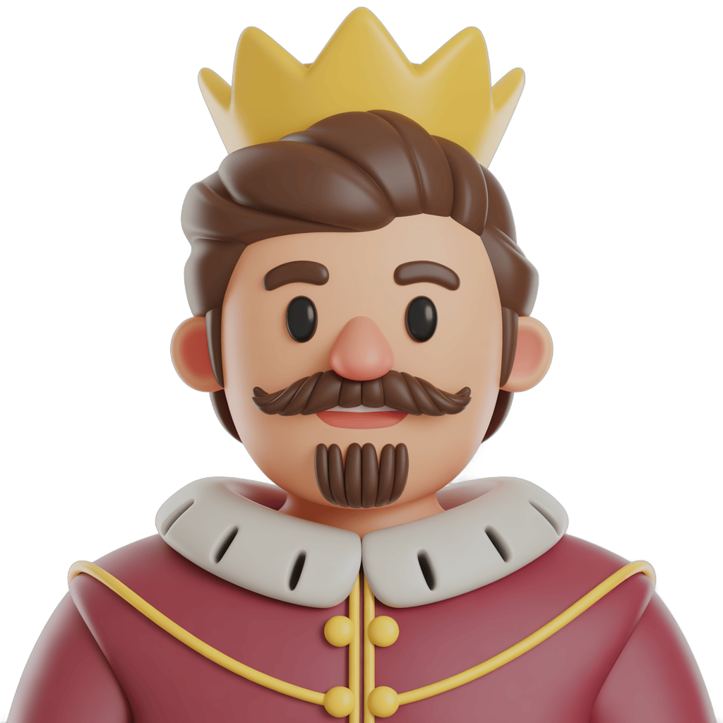 Cartoon king character with golden crown and red royal outfit for fantasy illustrations and branding PNG - transparent background