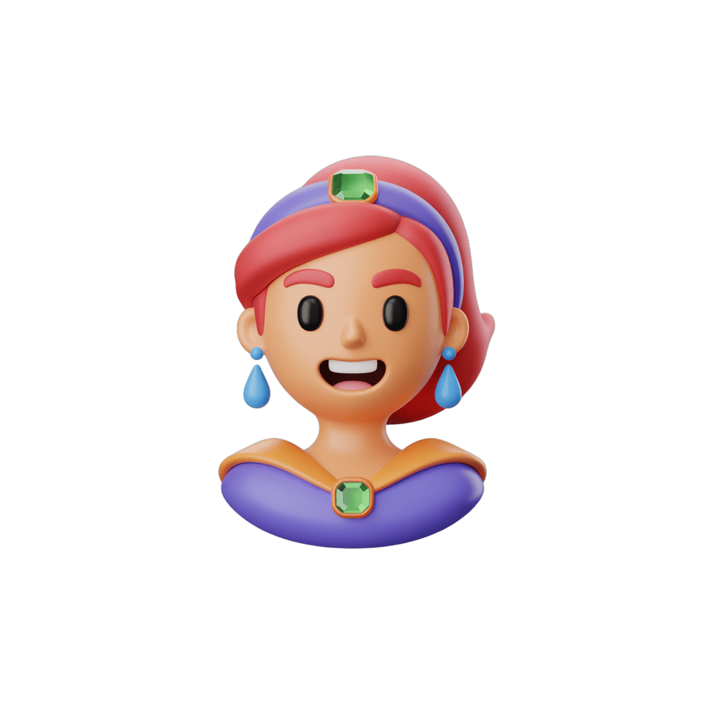 Cartoon princess character with colorful hair and earrings isolated clipart for children illustrations PNG - transparent background