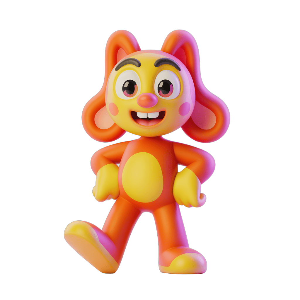 Cheerful cartoon bunny character walking isolated transparent background clipart PNG - transparent background