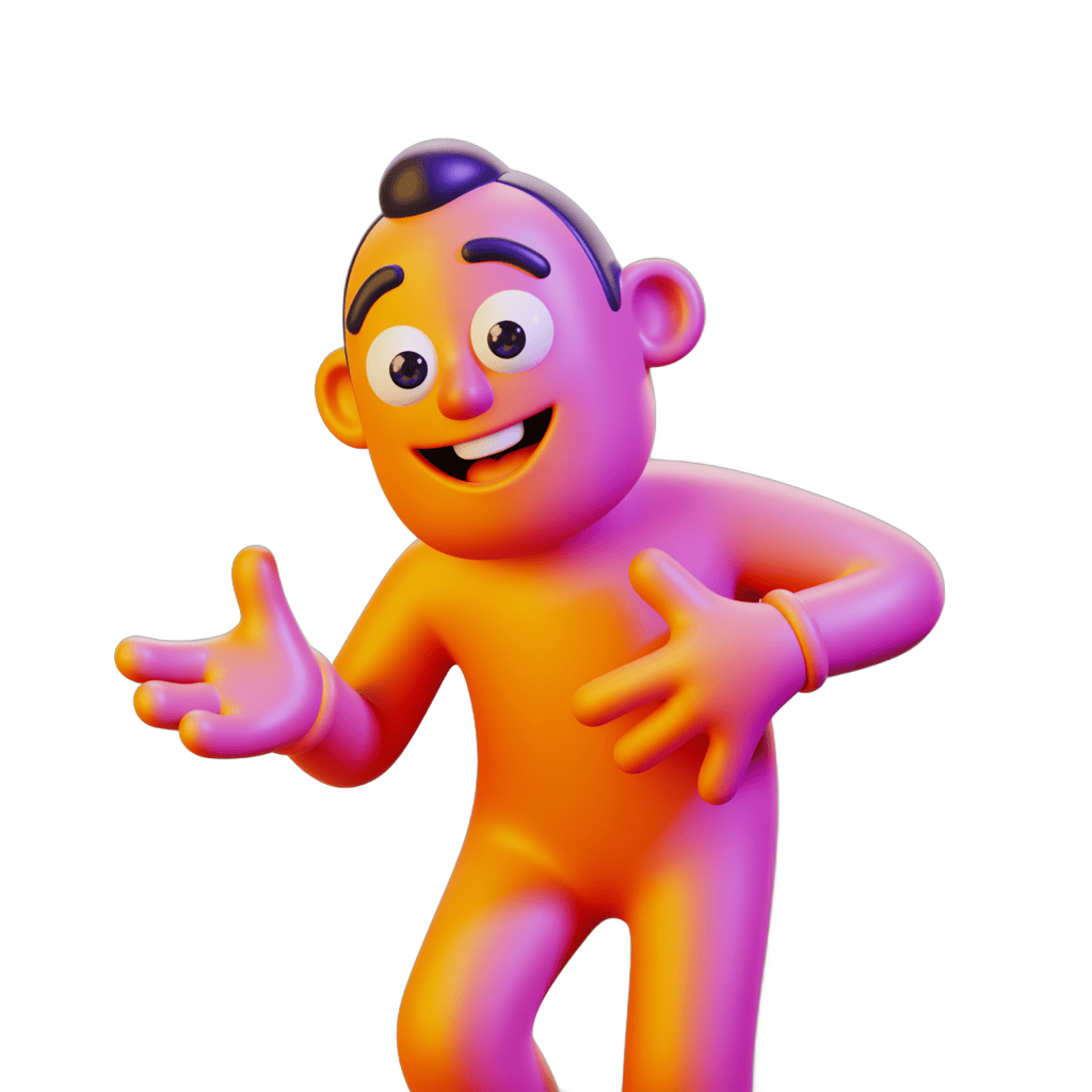 Cheerful cartoon character waving arms in 3d animation style for presentations and social media PNG - transparent background