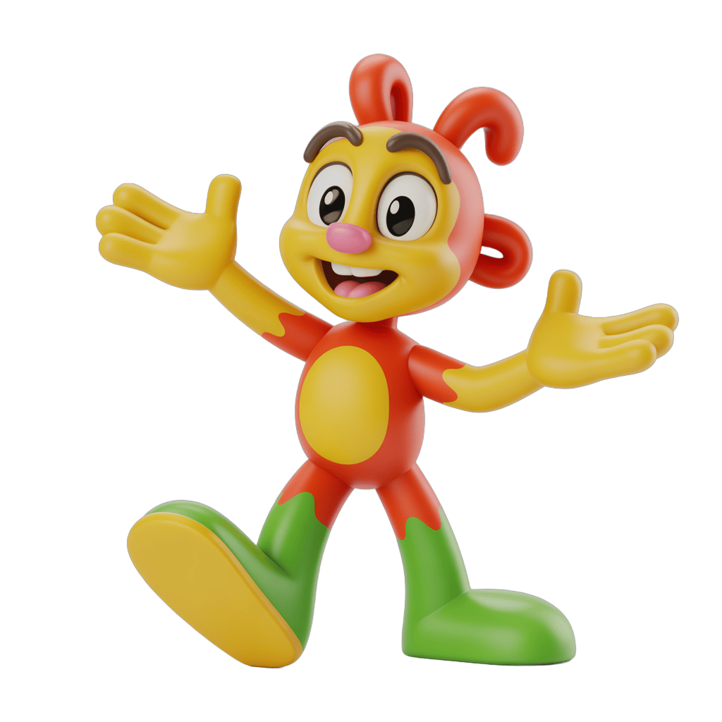 Cheerful cartoon character waving arms in bright colors for cheerful designs PNG - transparent background