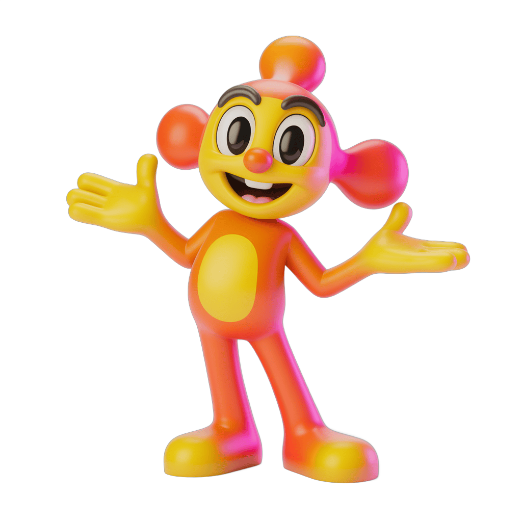Cheerful cartoon character waving arms in vibrant colors for cheerful designs PNG - transparent background