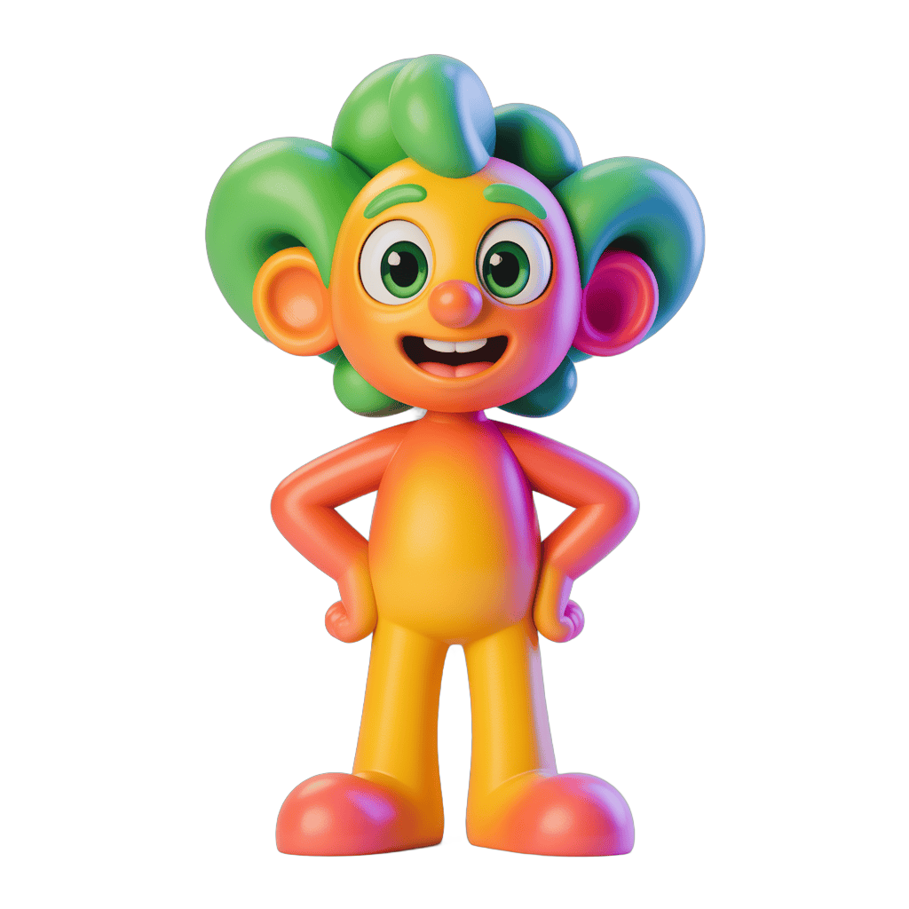 Cheerful cartoon character with green hair posing confidently for illustrations and designs PNG - transparent background