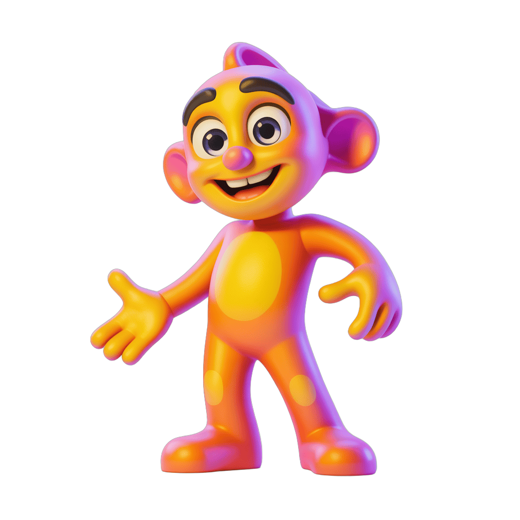 Cheerful cartoon monkey character waving in vibrant colors for digital illustrations PNG - transparent background