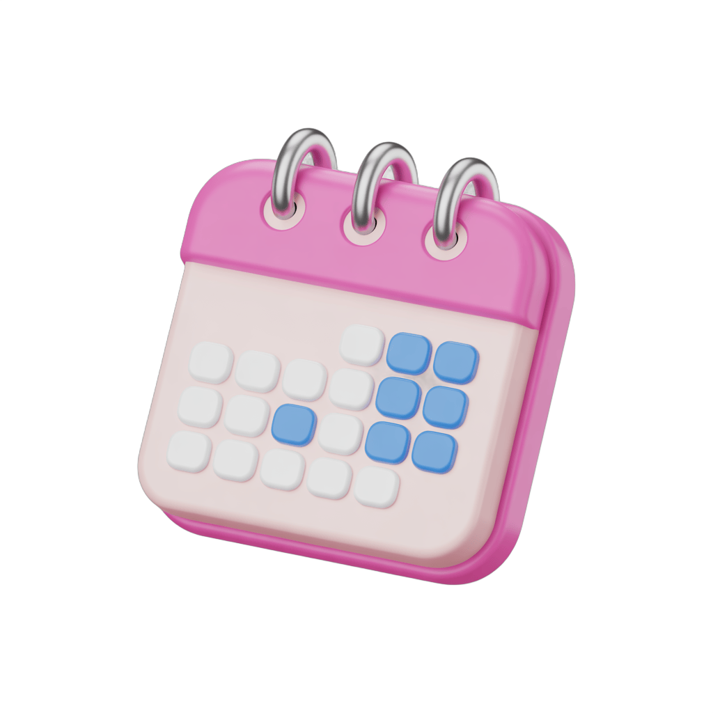 Cheerful pink calendar clipart with spiral binding for planning and scheduling designs PNG - transparent background