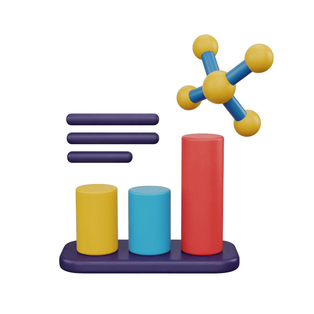 Colorful 3d bar chart with molecular structure graphic element for presentations and reports PNG - transparent background