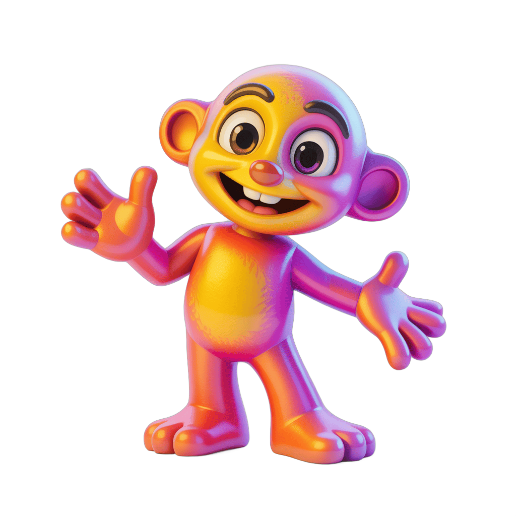 Colorful 3D cartoon character waving in vibrant park setting for social media marketing PNG - transparent background
